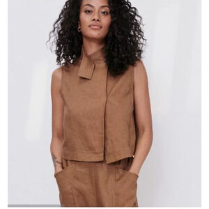 Lunya Woven Linen Sleeveless Shirt Tank in Brown Size Small NWT